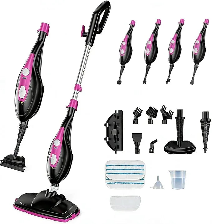 Steam Mop for Floor Cleaning, Handheld Electric Mop Steamer for Home, Hardwood Floor Steamer for Kitchen, Living Room Wood Floor Tile Carpet Clothes Cleaning, Black and Pink - NeatNest