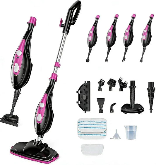 Steam Mop for Floor Cleaning, Handheld Electric Mop Steamer for Home, Hardwood Floor Steamer for Kitchen, Living Room Wood Floor Tile Carpet Clothes Cleaning, Black and Pink - NeatNest
