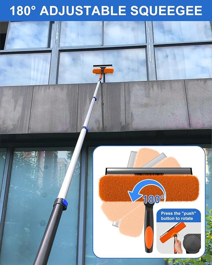 26 Foot High Reach Duster Kit with 5-20 ft Telescoping Extension Pole, High Ceiling Duster, Cobweb Duster, Window Squeegee, Feather Duster, Outdoor & Indoor Extendable Duster Cleaning Kit - NeatNest