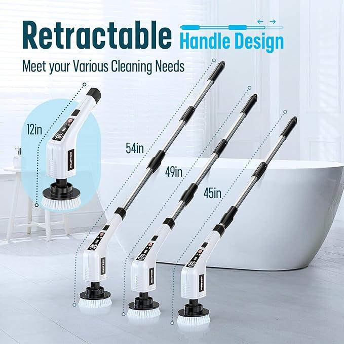 Electric Spin Scrubber, Cleaning Brushes for Household Use with 8 Replaceable Brush Heads, Power Scrubbers for Cleaning Bathroom, Extension Bath Brush Long Handle for Shower, Tub, Kitchen, Tile, Floor - NeatNest