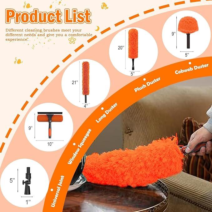 26FT High Reach Duster Cleaning Kit with Extension Pole, High Ceiling Fan Cleaner Duster Tool for Fan Blades, Window Washing Kit with Microfiber Feather Duster & Window Squeegee - NeatNest