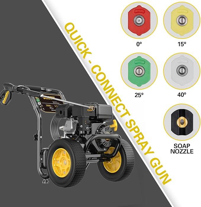 BLUBERY 3600 PSI Gas Pressure Washer, 2.7 GPM Heavy Duty High Power Washer, 30Ft Pressure Hose&Soap Tank,5 Pressure Nozzles,Black - NeatNest