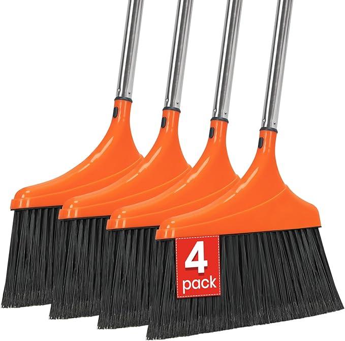 4 Pack Heavy-Duty Angle Broom for Floor Cleaning with 52" Long Handle Stiff Bristle Angle Commercial and Industrial Broom, Indoor Outdoor Broom for Garage Kitchen Office Lobby Patio - NeatNest