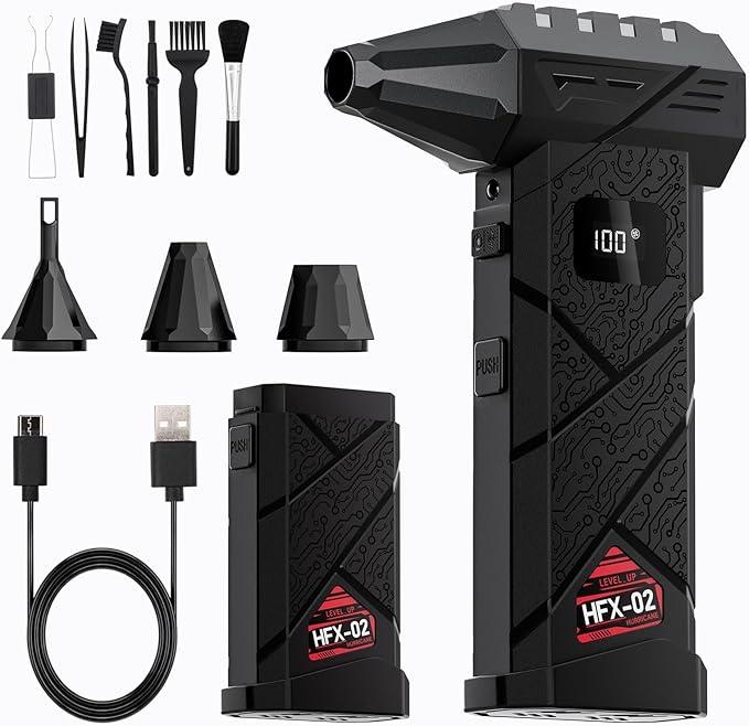 Dual-Battery Compressed Air Duster 130,000RPM, Powerful Electric Air Duster with 100-Speed Stepless Control, PC Dust Cleaning Kit, Mini Cordless Air Blower for Computer, Outdoor, Home and Car - NeatNest
