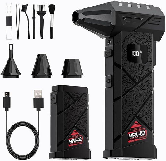 Dual-Battery Compressed Air Duster 130,000RPM, Powerful Electric Air Duster with 100-Speed Stepless Control, PC Dust Cleaning Kit, Mini Cordless Air Blower for Computer, Outdoor, Home and Car - NeatNest