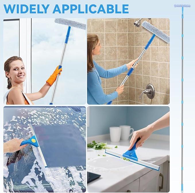 10ft Squeegee for Window Cleaning, Window Washing Kit with Extension Pole, Window Squeegee for Home, Window Cleaning Kit with 2 Brush Covers, Window Cleaner Tool for Indoor Outdoor High Windows Glass - NeatNest