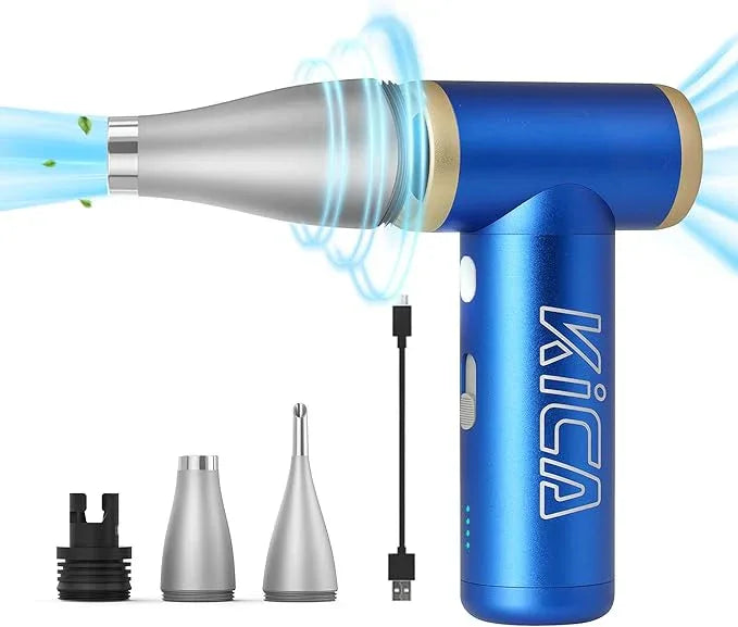 KiCA Electric Air Duster - Jet Fan 2S Rechargeable Air Duster, 117000RPM Brushless Motor, Metal Shell, 56 MPH Wind Speed, Jet Dry Blower for Keyboard, PC, Car & Home Cleaning (Blue) - NeatNest