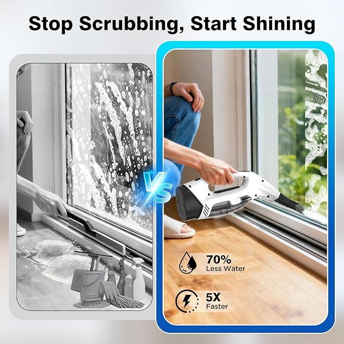 Window Vacuum Squeegee Cordless, 2000Pa Electric Window Cleaner Tool with 2200mAh & 150ml Water Collection Tank, Window Cleaning Kit Shower Squeegee for Glass Doors, Windows, Mirrors, Car (White) - NeatNest