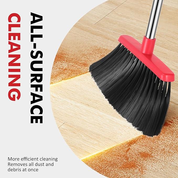 NACENA Heavy Duty Broom, 55 Inch Long Handle Outdoor Large Angle Brooms, Commercial Broom for Sweeping Indoor, for Home Garage Kitchen Office Courtyard Lobby Patio Lawn Concrete, 4 Pack (Black&Red) - NeatNest