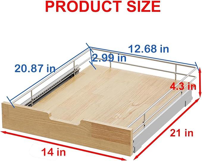 Pull Out Cabinet Organizer,Heavy-Duty Slide Out Shelf, Wood And Wire Basket, Pull Out Drawer for for Kitchen Under Sink Space, Pantry, Bathroom (14 * 21 WM) - NeatNest