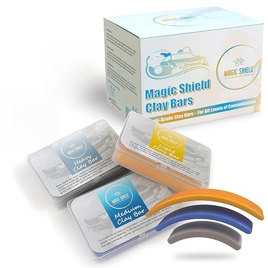 Magic Shield Clay Bar Triple Pack - 100g Each of Light, Medium & Heavy-Duty Clay Bars for Car Detailing - Deep Cleaning & Shine Restoration with Magic Clay Bars for Professional Auto Detailing - NeatNest