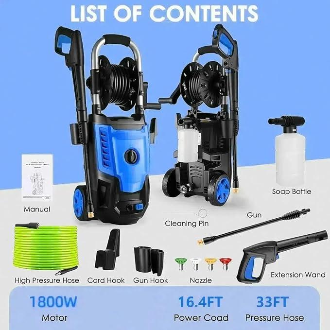 Pressure Cleaner High Power Cleaner with 4 Spray Tips and Soap Bottle for Fence, Patio, Light Blue - NeatNest