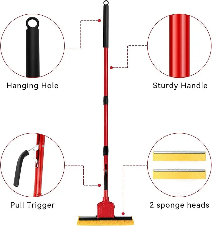 Cellulose Sponge Pop Up Sponge Mop with 2 Swop Roller Sponge mop Suitable for Wood, Ceramic Tiles and Other Flat Floors (1 Handle and 2 Heads) - NeatNest