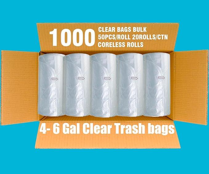 4-6 Gallon Trash Bags, 1000 Count Bulk Value Pack, Clear Plastic Recycling Bags, Multi-purpose Garbage Bags for Business Home Bathroom Kitchen Commercial and Industrial - NeatNest