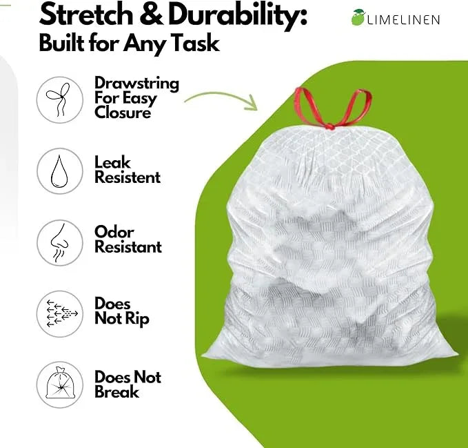 Mighty Flex 13 Gallon Trash Bags Drawstring, 600ct Heavy-Duty Large Garbage Bags, Ultra-Flexible, Leak and Odor-Resistant Plastic Garbage Bags for Home and Commercial Use, Unscented (White) - NeatNest