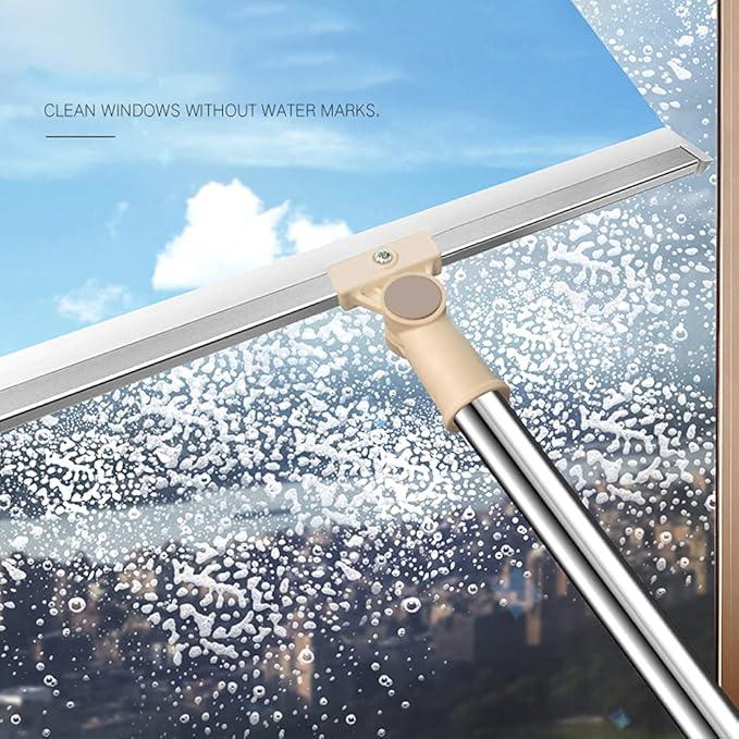 Floor Squeegee 20 inch Silicone Long Handle of 65" for Window Cleaning Shower Squeegee Scrubber Combi with Pole Extendable Telescopic Adjustable Stainless Glass Squeegee Bathroom Shower - NeatNest