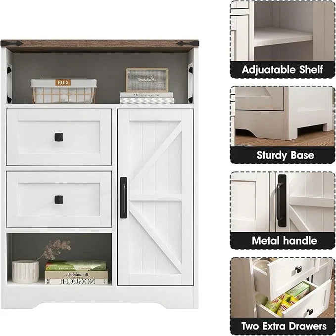 Fameill White Farmhouse Storage Cabinet with 2 Drawers & Shelves,Freestanding Kitchen Cabinet with Doors,Floor Storage Organization for Living Room,Bathroom,Laundry - NeatNest