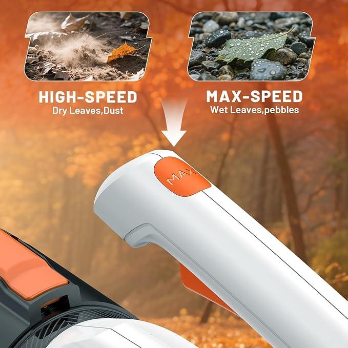 Litheli Cordless Leaf Blower with 2 Batteries (Works as Portable Power Bank), Ultra-Lightweight Electric Blower for Driveways, Patios & Decks, 2-Speed 350CFM for Dry Leaves, Dust & Car Drying - NeatNest