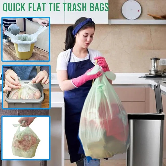 8-10 Gallon Flap Tie Compostable Trash Bags, 240 Count, Compost Bags Kitchen Trash Bags, Sturdy Biodegradable Garbage Bags Food Scrap Waste Bags, ASTM D6400, US BPI Certified, Green - NeatNest