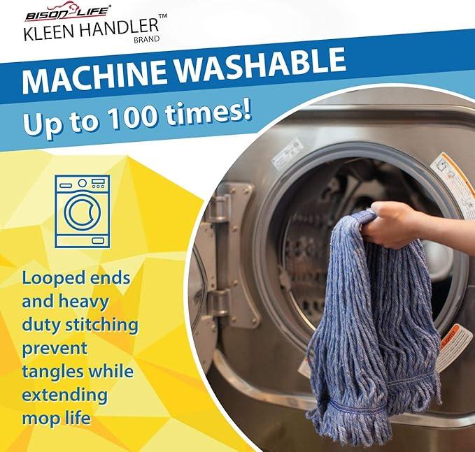 KLEEN HANDLER HEAVY DUTY Commercial Mop Head Replacement, Wet Industrial Blue Cotton Looped End String Cleaning Mop Head Refill (Case of 24) - NeatNest