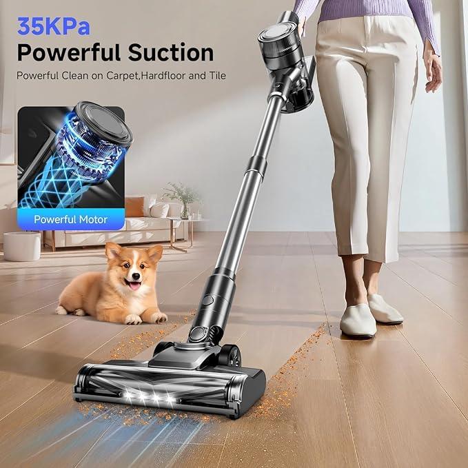 Cordless Vacuum Cleaner, 35Kpa Vacuum Cleaner for Home, 45Mins Stick Vacuum with LED Display, Anti-Tangle & Wall Mount Charging, 6 in 1 Lightweight Vacuum for Hard Floors, Carpet, Pet Hair (black) - NeatNest