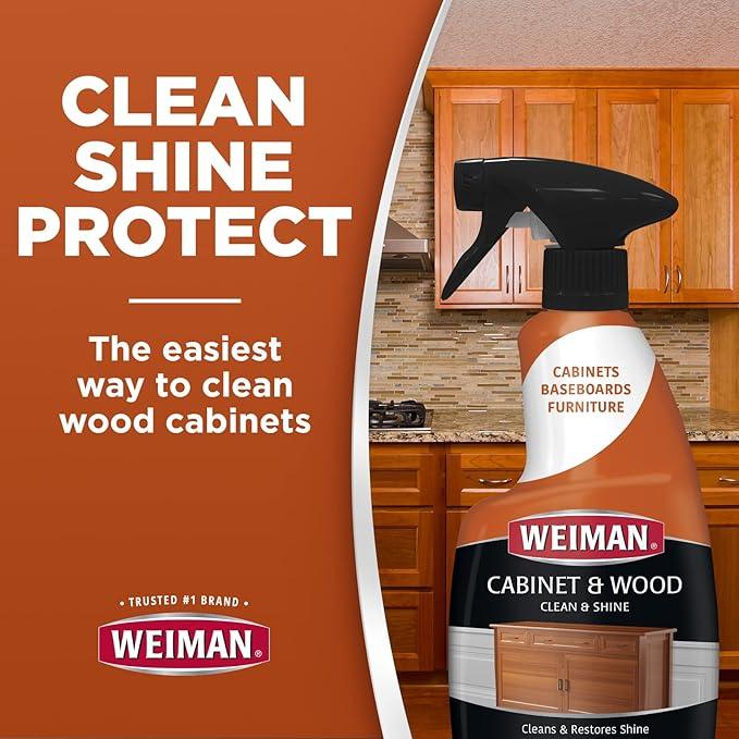 Weiman Cabinet and Wood Cleaner, Shine, Clean and Protect Spray - For Wood Cabinets, Furniture, Tables, Baseboards, Trim and more, 16 oz, 2 PACK with MicroFiber Towel - NeatNest