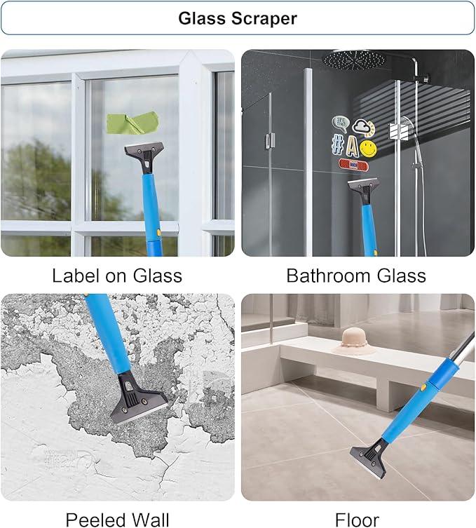 Window Squeegee Cleaner with 4 Stainless Steel Extension Poles,Long Reach to 58inch, Scrubber, Glass Scraper, Bendable Duster, 2 Scrubber Cloth for Window, Car, Professional Cleaning Kit - NeatNest