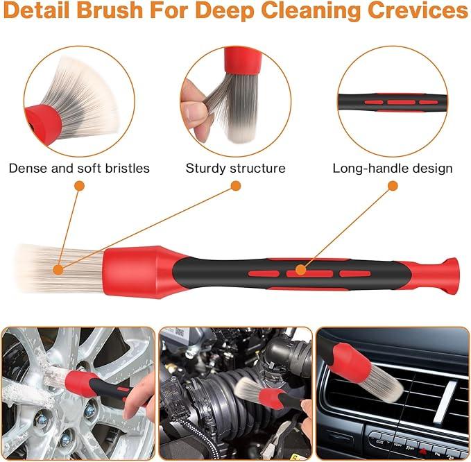 Preciva 5PCS Car Wheel & Tire Brush Kit -Car Cleaning Kit, Wheel Cleaner Brush, Soft-bristled Rim Brush, Car Drying Towel, Car Detailing Cleaning Wash Brush Supplies Kit for Interior Exterior Wheels - NeatNest