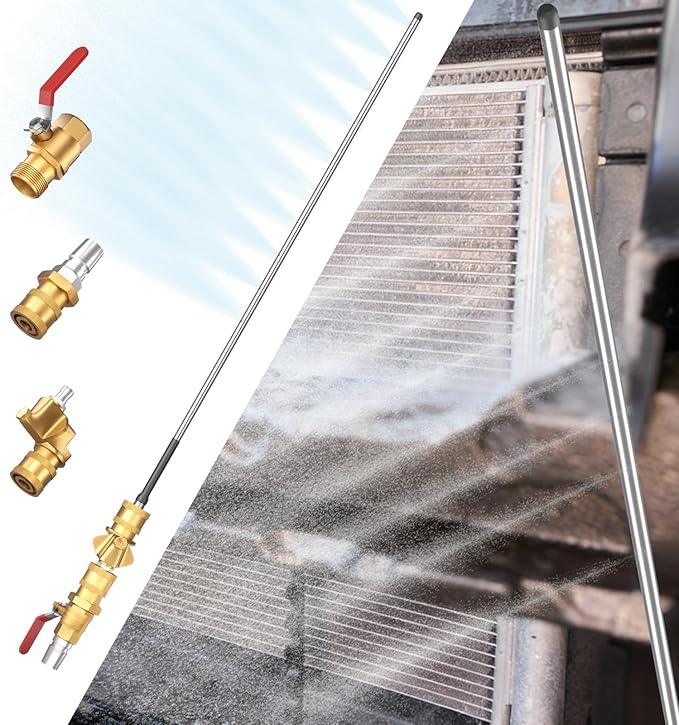 24" Compact Radiator Cleaning Wand - Dual Water/Air Flusher for Cars/Trucks/RVs, Max 4500 PSI Stainless Steel Nozzle w/Quick-Connect, Effortlessly Cleans Household Vehicle Radiators - NeatNest