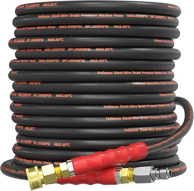 5/16" Pressure Washer Hose 75 FT×3/8 Inch 4500psi for Cold and Hot Water Max 140°F With 3/8 Inch Quick Connect Kink Resistant High Tensile Wire Braided - NeatNest