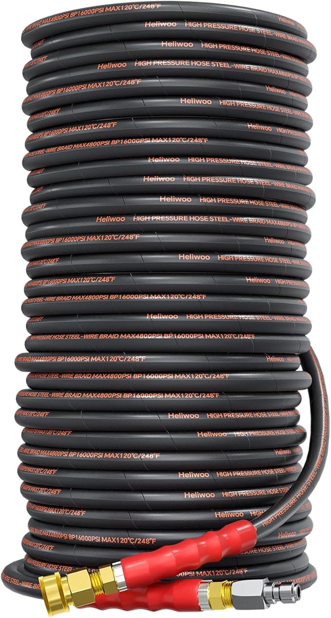 Pressure Washer Hose 200FT, 3/8" Power Washer Hose Steel Wire Braided with Swivel Quick Connect, Commercial Grade Industrial High Pressure Water Washing Hose (4800PSI, 200FT) - NeatNest