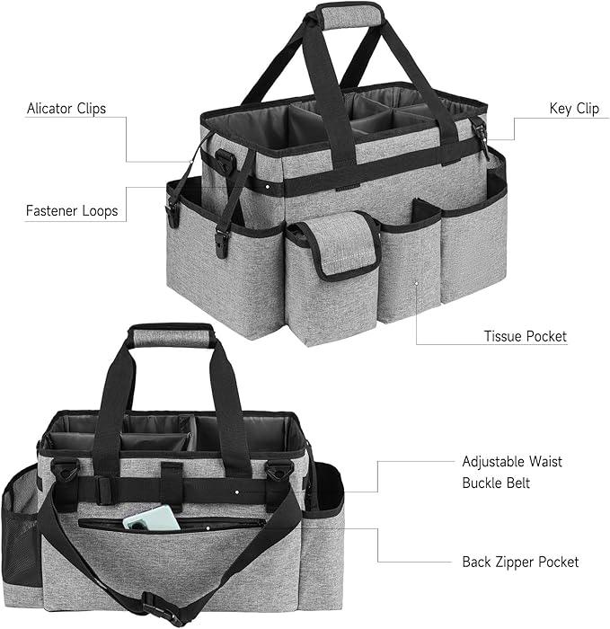 Cleaning Caddy Bag,Large Cleaning Supplies Organizer with Handle for Housekeepers,Gray - NeatNest