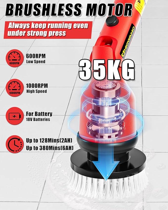 Electric Spin Scrubber Compatible for Milwaukee 18V Battery(Battery NOT Included), 1000 RPM Battery Powered Scrubber with Adjustable Extension Arm & 8 Brushes & Gloves for Tub/Tile/Floor - NeatNest