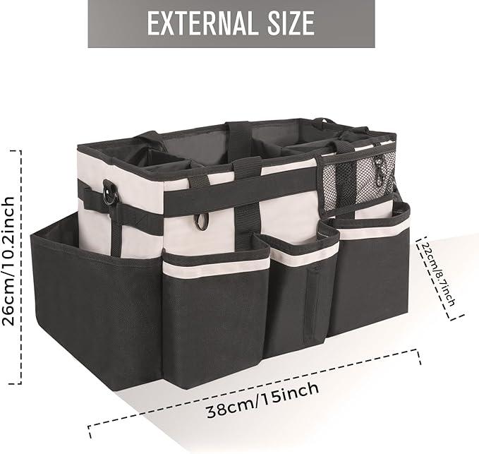Wearable Cleaning Caddy, Cleaning Caddy Supplies Organizer with Handle & Shoulder Straps for Housekeepers, Under Sink & Car Cleaning Tool Organizers Bag with 4 Foldable Divider (Beige) - NeatNest