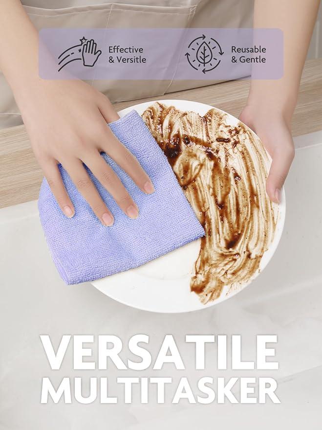Fantasticlean Microfiber Cleaning Cloth Rolls -150 Pack, Tear Away Microfiber Towels, 12" x 12", Reusable, Washable, Ultra Absorbent Dishcloth for Home Supplies, Car, Pet, Kitchen (Pink & Lavender) - NeatNest