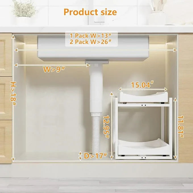 Bamboo Under Sink Organizer Adjustable Height 2 Tier Bathroom Organizer Pull Out Cabinet Storage Kitchen Heave Duty Wood Slide Ou Shelf for Kitchen Bathroom (White, 1 Pack) - NeatNest