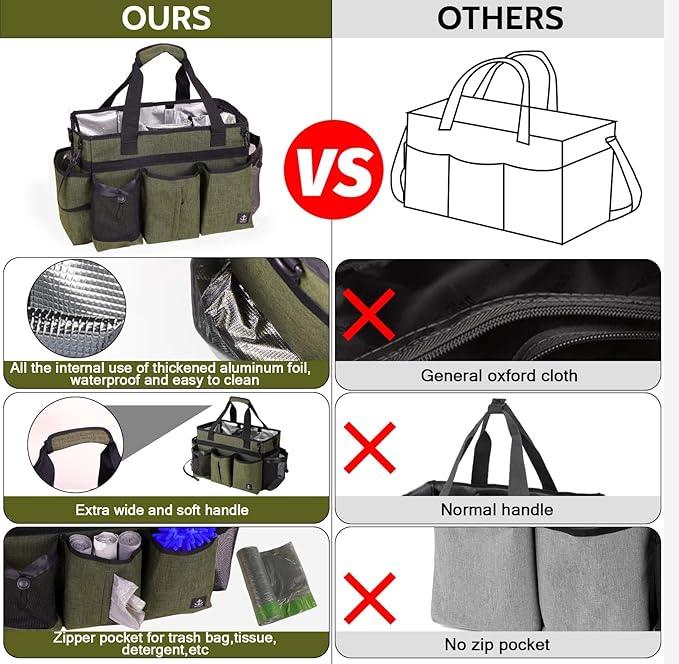 Large Cleaning Caddy Bag Built-in Sturdy Support Board, Cleaning Organizer with Detachable Divider, Cleaning Supply Tote with Adjustable Shoulder Strap&Waist Belt for Cleaners & Housekeeper - NeatNest