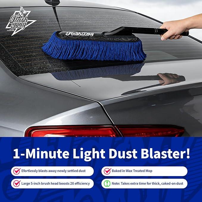 Flash Dog Car Duster Exterior - 25" Wood Handle Wax Cotton Hair Scratch Free Cleaning for Cars/SUV/Truck/RV Roofs & Windshields | Waterless Dust & Pollen Remover - NeatNest
