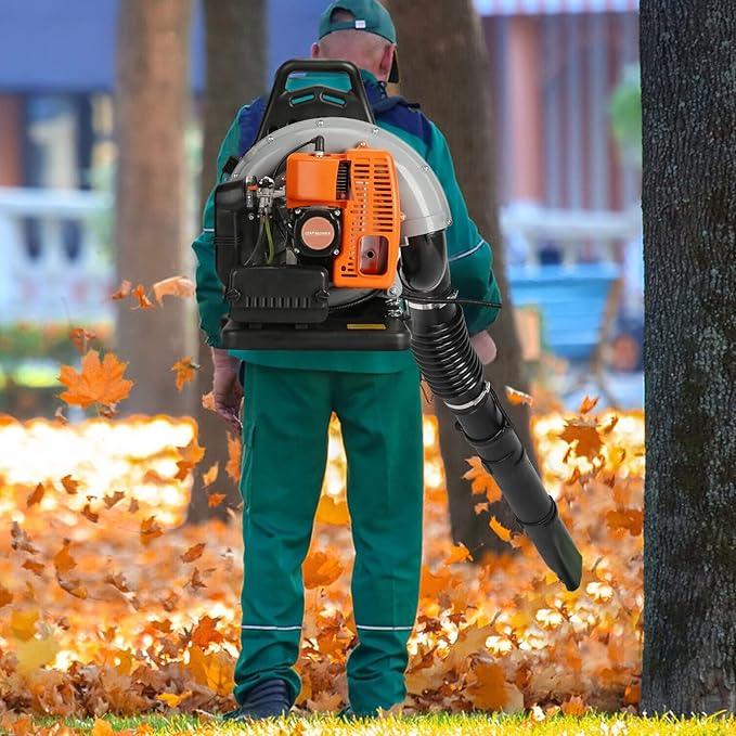 63CC 3HP 2 Stroke Backpack Gas Powered Leaf Blower, High Strength Snow Blower, Grass Lawn Blower Air Cooling Gasoline Backpack Grass Blower with Single-Cylinder Air-Cooled for Gutter,Garden,Yard Ora - NeatNest
