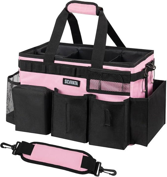 Wearable Cleaning Caddy Bag, Cleaning Caddy Supplies Organizer with Handle & Shoulder Straps for Housekeepers, Under Sink & Car Cleaning Tool Organizers with 4 Foldable Divider (SweetPink) - NeatNest