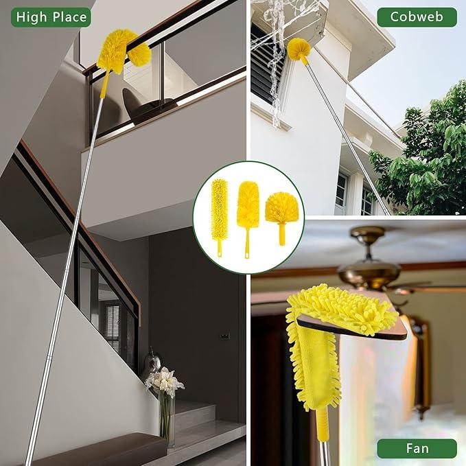 17FT Extendable Duster with 2-9 ft Extension Pole for High Ceilings, Newliton Cobweb Duster for Ceiling Fans Hard-to-Reach Areas, Long Handle Microfiber Dusting Tool for Home Cleaning - NeatNest