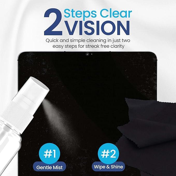 Purity Eyeglass Lens Cleaner Spray Kit - 3 x 8oz Lens Cleaner Spray Bottle + 2 Microfiber Cloth for Cleaning - Safe for All Lenses (AR Coated Included), Eyeglasses and Screens - NeatNest