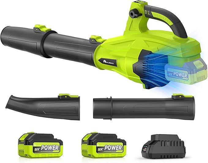 Leaf Blower Cordless with 2 * 4.0ah Battery and Fast Charger,KJBAO 21V Brushless Battery Powered Blower,Electric Blowers with 650CFM&6 Speeds,Lightweight Blower for Lawn Care,Car, Yard, Patio - NeatNest