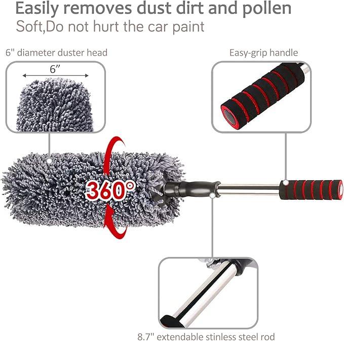 upra Ultimate Car Duster Kit，Best Microfiber Multipurpose Duster,Interior &Exterior Cleaning Tools,Dashboard Detailing Brush,Scratch Lint Free,Pollen Removing,extendable Handle,Tuck,SUV,RV,Set of 4 - NeatNest