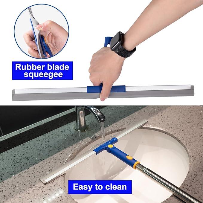 ITTAR Multi-Purpose Floor Squeegee with 57" Long Handle, 18" Large Rubber Blade Squeegee for Floor, Scrubber Broom with Stainless Steel Telescopic Handle for Shower Floor Tile Pool Garage - NeatNest