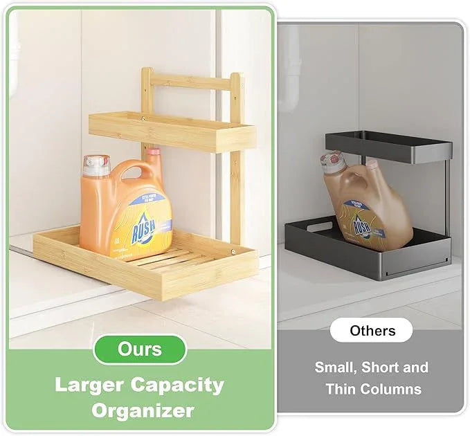 Under Sink Organizer - 2-Tier Pull Out Cabinet Organizer Vertical Slide Out Sink Shelf Storage Shelves for Multi-Purpose Bath Kitchen Bathroom Medicine (Nature, 2 Packs) - NeatNest
