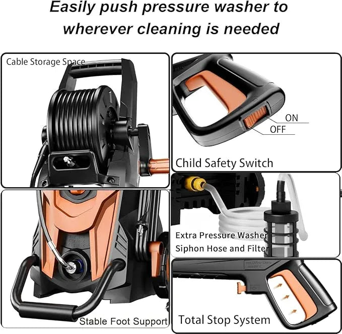 2025Upgraded Pressure Washer 4500PSI with 4 Quick Connect Nozzles,Inlet Hose & Filter, Foam Cannon for Cars/Fences/Driveways/Patios/Home Cleaning,Red - NeatNest