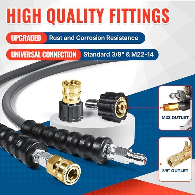 YAMATIC 3/8" Pressure Washer Hose 50FT with Swivel Quick Connect, 4200 PSI Non Marking Rubber Wear Resistant Steel Braided Industry Grade for Hot/Cold Water Gas Power Washer - NeatNest