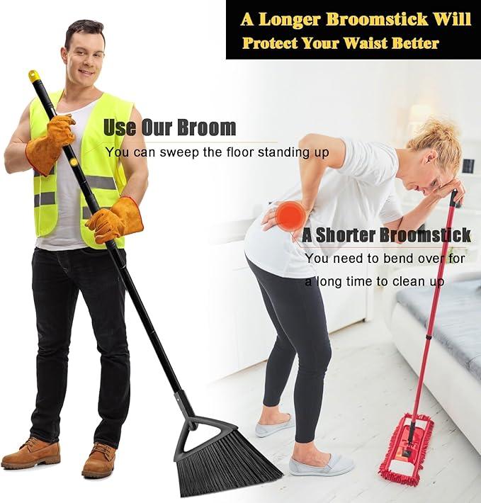 Heavy Duty Commercial Broom,Upgraded Angle Brooms for Sweeping Indoor and Outdoor,Perfect Black Broom of Kitchen,Garage - NeatNest