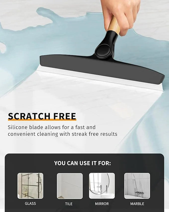 MR.SIGA All Purpose Silicone Squeegee for Shower Door, Mirror, Glass, Streak Free Shower Squeegee, Pivoting Bamboo Handle, Includes 1 Suction Hook, 10 inch Wide, Black, 1 Pack - NeatNest